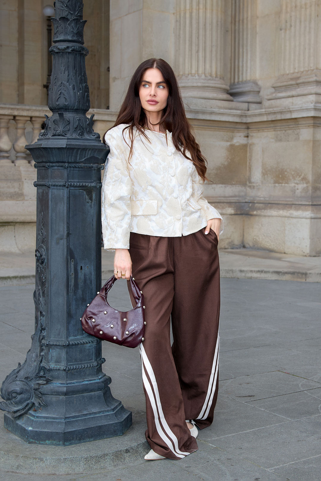 Woven Polyester Fiber Women's Straight Leg Pants Sporty Contrast Stripes