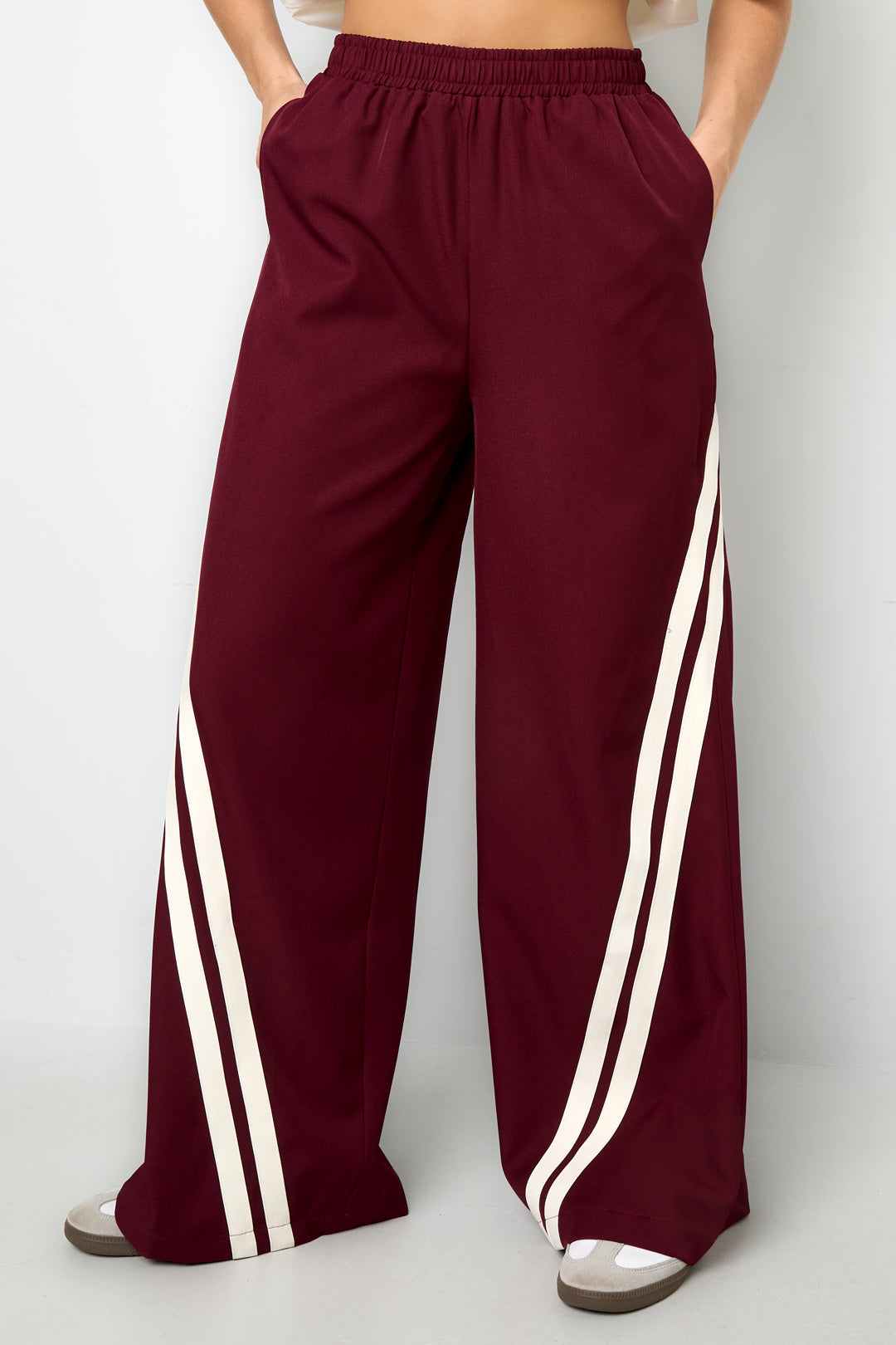 Woven Polyester Fiber Women's Straight Leg Pants Sporty Contrast Stripes